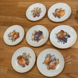 7 Golden Crown Bavaria Orchard Plates fruit pears grapes apple gold rim vintage